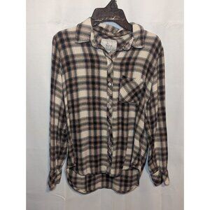 Rails Women's Size Small Long Sleeve Button Down Hunter Ivory Peach Plaid Shirt